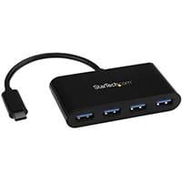StarTech.com 4-Port USB-C Hub - USB-C to 4x USB-A - USB 3.0 Hub - Bus Powered, USB 3.2 Gen 1 (3.1 Gen 1) Type-C, USB 3.2 Gen 1 (3.1 Gen 1) Type-A, 5000 Mbit/s, Black, Plastic, CE, FCC
