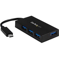 StarTech.com 4 Port USB C Hub - USB Type-C Hub w/ 4x USB-A Ports (USB 3.0/3.1 Gen 1 SuperSpeed 5Gbps) - USB Bus or Self Power - Portable USB-C to USB-A BC 1.2 Charging Hub w/ Power Adapter, USB 3.2 Gen 1 (3.1 Gen 1) Type-C, USB 3.2 Gen 1 (3.1 Gen 1) Type-