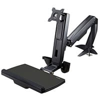 StarTech.com Sit Stand Monitor Arm - Desk Mount Adjustable Sit-Stand Workstation Arm for Single 34 Inches VESA Mount Display - Ergonomic Articulating Standing Desk Converter with Keyboard Tray, Black, 61 cm (24 Inches), 360, 90, -35 - 5, 8 kg