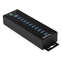 StarTech.com 10 Port USB Hub with Power Adapter - Surge Protection - Metal Industrial USB 3.0 Data Transfer Hub - Din Rail, Wall or Desk Mountable - High Speed USB 3.1 Gen 1 5Gbps Hub, USB 3.2 Gen 1 (3.1 Gen 1) Type-B, USB 3.2 Gen 1 (3.1 Gen 1) Type-A, 50