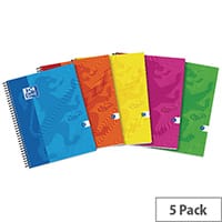 Oxford Touch A4 Wirebound Hardback Notebook Assorted Pack of 5 400109986