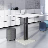 Jazz Height Adjustable Meeting Table Amber Oak Square Top And Black Leg Frame