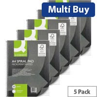 Q-Connect Ruled Margin Spiral Soft Cover Notebook A4 - Pack of 5 - 160 Pages - KF01072