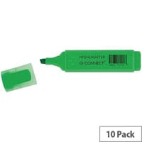 Q-Connect Highlighter Pens, Green (Pack of 10) - Bold and Bright Highlighter Pens for Marking