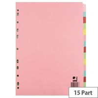 Q-Connect 15-Part Subject Divider, A4, Multipunched, Assorted Colours (Ref KF01516) - Colour-Coded Dividers for Easy Filing