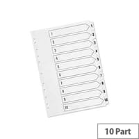 Q-Connect A4 Index, Multi-Punched, 1-10, Reinforced White Board with Clear Tabs (Ref KF01528) - Strong and Durable for Document Filing