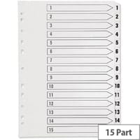 Q-Connect A4 Index, Multi-Punched, 1-15, Reinforced White Board with Clear Tabs (Ref KF01530) - High-Quality Filing Dividers for Offices