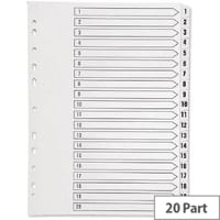 Q-Connect A4 Index, Multi-Punched, 1-20, Reinforced White Board with Clear Tabs (Ref KF01531) - Ideal for Large Document Organisation