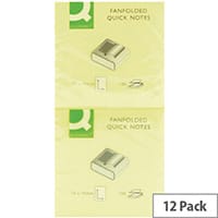 Q-Connect Fanfold Quick Note, 75x75mm, Yellow (Pack of 12 x 100 Notes) - Repositionable Sticky Notes for Reminders
