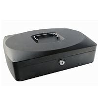 Q-Connect Large 12 Inch Key Lock Cash Box Black 8 Coin Compartments