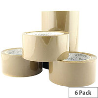 Q-Connect Low Noise Polypropylene Packaging Tape 50mm x 66m Brown (6 Pack) 