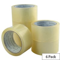 Q-Connect Low Noise Polypropylene Packaging Tape 50mm x 66m Clear (Pack of 6)