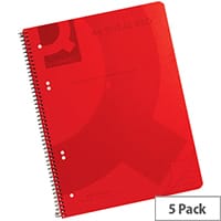 Q-Connect Spiral Book A4 Polypropylene Transparent Red 5 Pack KF10038