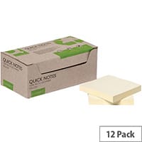 Q-Connect Recycled Notes 76x76mm Yellow Pack of 12 KF17321