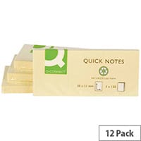 Q-Connect Recycled Yellow Sticky Notes 38 x 51mm 120 Sheet Pack 12