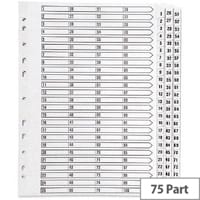 Q-Connect A4 Multi-Punched Index, 1-75, Reinforced, White with Clear Tabs (Ref KF97058) - Ideal for Large Document Filing