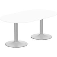 Kito W1800mmxD1000mm White D-End Boardroom Table With Silver Double Cylinder Trumpet Base