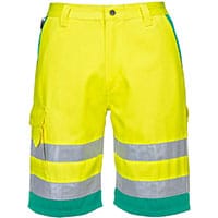 Portwest L043 Hi-Vis Lightweight Polycotton Shorts Yellow/Teal Size M Regular Fit