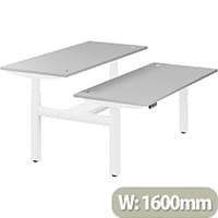LEAP Electric Height Adjustable Sit Stand 2 Person Back To Back Bench Desk Portal Top W1600xD700(x2)xH620-1270mm Grey Top White Frame. Prevents & Reduces Muscle & Back Problems, Heart Risks & Increases Brain Activity.