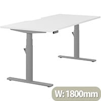LEAP Electric Height Adjustable Rectangular Sit Stand Desk Dual Purpose Reversible Scallop Top W1800xD800xH620-1270mm White Top Silver Frame