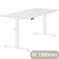 LEAP Electric Height Adjustable Rectangular Sit Stand Desk Dual Purpose Reversible Scallop Top W1800xD800xH620-1270mm White Top White Frame