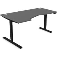 LEAP Electric Dual Motor Height Adjustable Ergonomic Shaped Left Hand K Top Sit Stand Desk with Portals W1600xD1000xH620-1270mm Graphite Top Black Frame