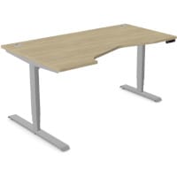 LEAP Electric Dual Motor Height Adjustable Ergonomic Shaped Left Hand K Top Sit Stand Desk with Portals W1600xD1000xH620-1270mm Urban Oak Top Silver Frame