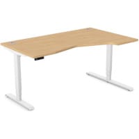 LEAP Electric Dual Motor Height Adjustable Ergonomic Shaped Right Hand K Top Sit Stand Desk with Portals W1600xD1000xH620-1270mm Beech Top White Frame