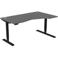LEAP Electric Dual Motor Height Adjustable Ergonomic Shaped Right Hand K Top Sit Stand Desk with Portals W1600xD1000xH620-1270mm Graphite Top Black Frame