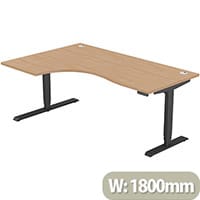 LEAP Electric Height Adjustable Radial Left Hand Sit Stand Desk Portal Top W1800xD1200/800xH620-1270mm Beech Top Black Frame