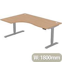 LEAP Electric Height Adjustable Radial Left Hand Sit Stand Desk Portal Top W1800xD1200/800xH620-1270mm Beech Top Silver Frame