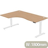 LEAP Electric Height Adjustable Radial Left Hand Sit Stand Desk Portal Top W1800xD1200/800xH620-1270mm Beech Top White Frame