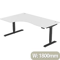 LEAP Electric Height Adjustable Radial Left Hand Sit Stand Desk Portal Top W1800xD1200/800xH620-1270mm White Top Black Frame