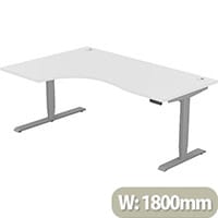LEAP Electric Height Adjustable Radial Left Hand Sit Stand Desk Portal Top W1800xD1200/800xH620-1270mm White Top Silver Frame