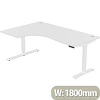 LEAP Electric Height Adjustable Radial Left Hand Sit Stand Desk Portal Top W1800xD1200/800xH620-1270mm White Top White Frame