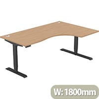 LEAP Electric Height Adjustable Radial Right Hand Sit Stand Desk Portal Top W1800xD1200/800xH620-1270mm Beech Top Black Frame
