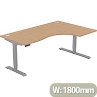 LEAP Electric Height Adjustable Radial Right Hand Sit Stand Desk Portal Top W1800xD1200/800xH620-1270mm Beech Top Silver Frame