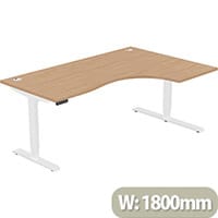 LEAP Electric Height Adjustable Radial Right Hand Sit Stand Desk Portal Top W1800xD1200/800xH620-1270mm Beech Top White Frame