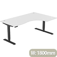LEAP Electric Height Adjustable Radial Right Hand Sit Stand Desk Portal Top W1800xD1200/800xH620-1270mm White Top Black Frame