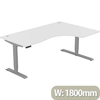 LEAP Electric Height Adjustable Radial Right Hand Sit Stand Desk Portal Top W1800xD1200/800xH620-1270mm White Top Silver Frame