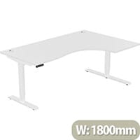 LEAP Electric Height Adjustable Radial Right Hand Sit Stand Desk Portal Top W1800xD1200/800xH620-1270mm White Top White Frame