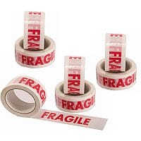 Ambassador Vinyl Tape Printed Fragile White/Red 50mm x66 Metres