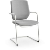 Y.88 Boardroom & Meeting Room Cantilever Chair with Arms White Frame, Grey Fabric with Seat Slide