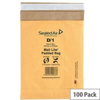 Mail Lite Padded Postal Bags Size D/1 181x273mm Gold Pack of 100