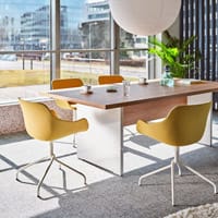 Mito Executive Meeting Table Amber Oak Barrel Top And Amber Oak Panel Legs