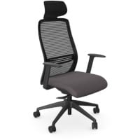 NV Ergonomic Posture Office Chair - Contoured Breathable Mesh Back - Headrest - Adjustable Lumbar Support - Black Frame - Grey Seat