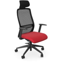 NV Ergonomic Posture Office Chair - Contoured Breathable Mesh Back - Headrest - Adjustable Lumbar Support - Black Frame - Red Seat