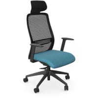 NV Ergonomic Posture Office Chair - Contoured Breathable Mesh Back - Headrest - Adjustable Lumbar Support - Black Frame - Light Blue Seat