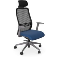 NV Ergonomic Posture Office Chair - Contoured Breathable Mesh Back - Headrest - Adjustable Lumbar Support - Grey Frame - Navy Blue