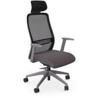 NV Ergonomic Posture Office Chair - Contoured Breathable Mesh Back - Headrest - Adjustable Lumbar Support - Grey Frame - Grey Seat
